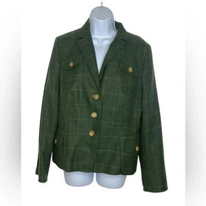 AKRIS Punto women’s green check button front wool blazers sz 24